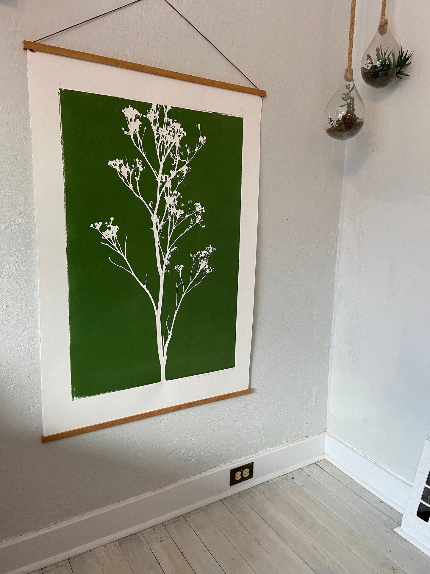 Wild Weeds Hand Pressed Monoprint on Green - giclee print