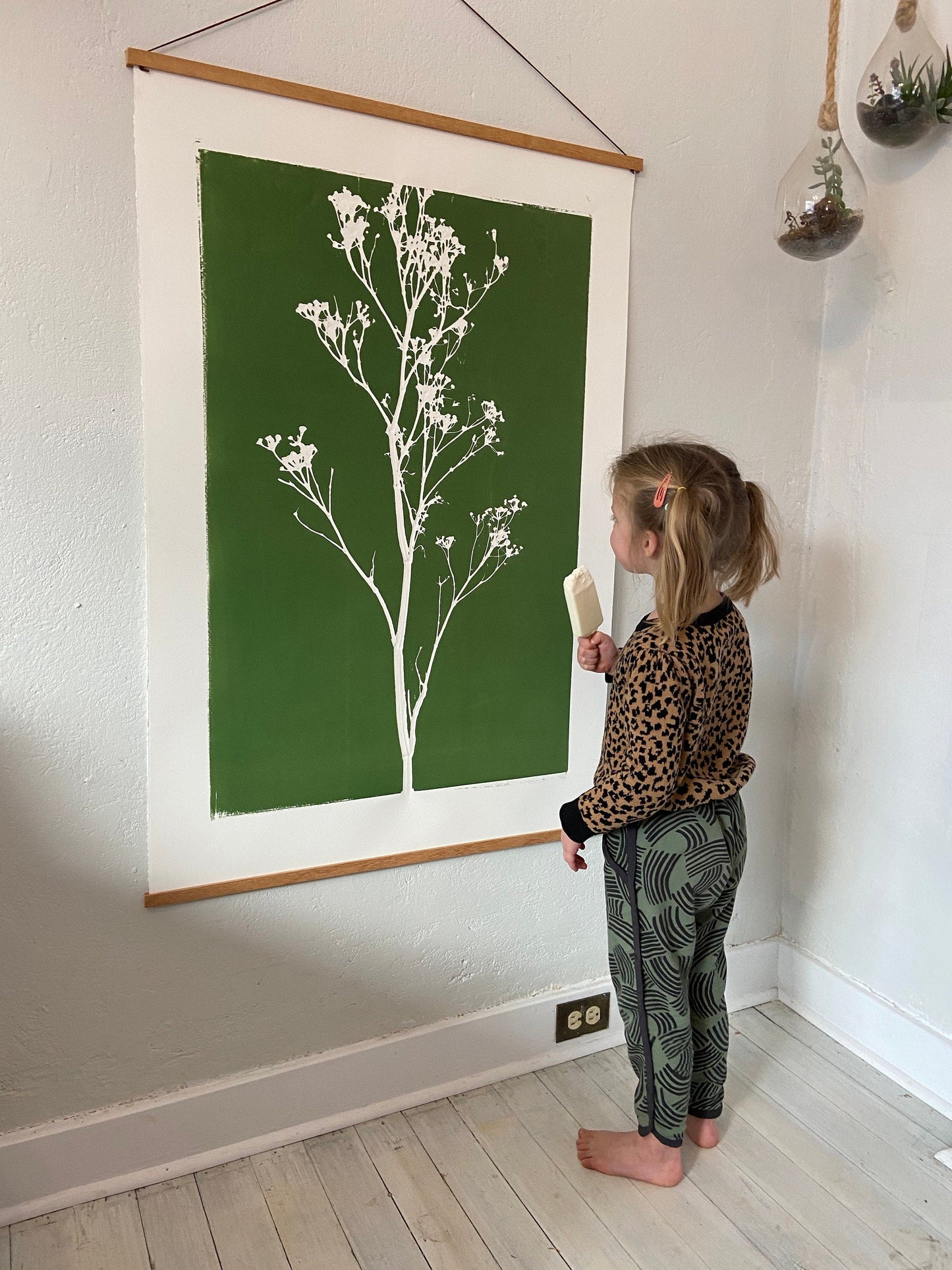 Wild Weeds Hand Pressed Monoprint on Green - giclee print