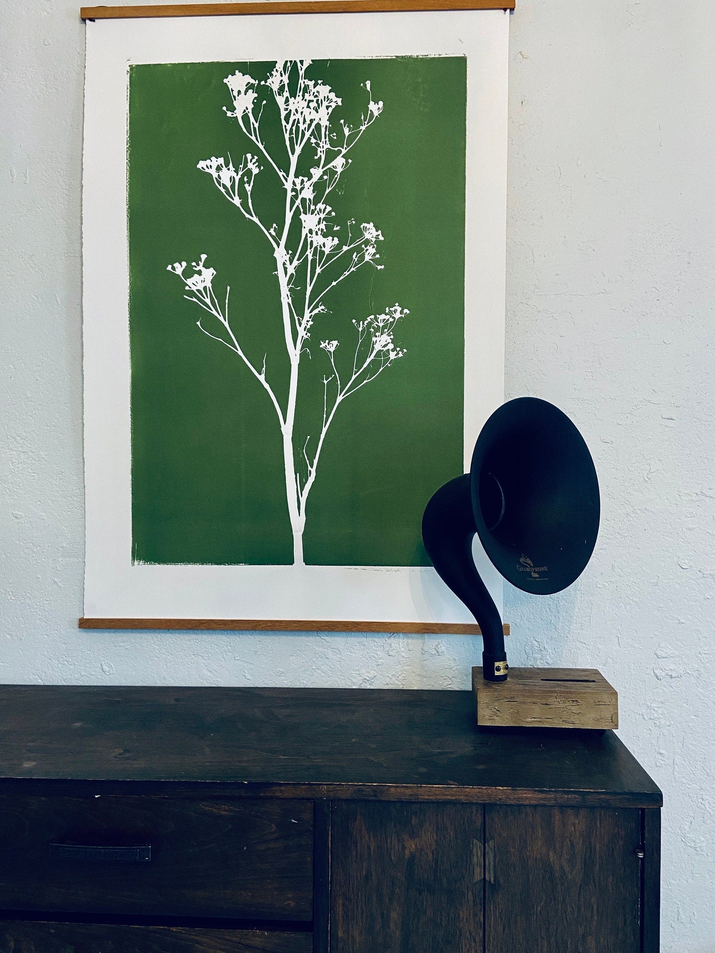 Wild Weeds Hand Pressed Monoprint on Green - giclee print