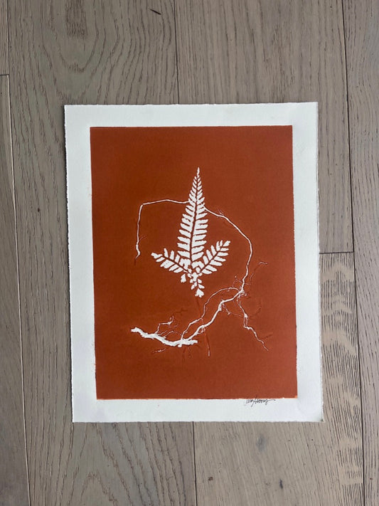 Fern & Roots Hand-Pressed Botanical Monotype on Copper Red - Original Print 11x14 inches