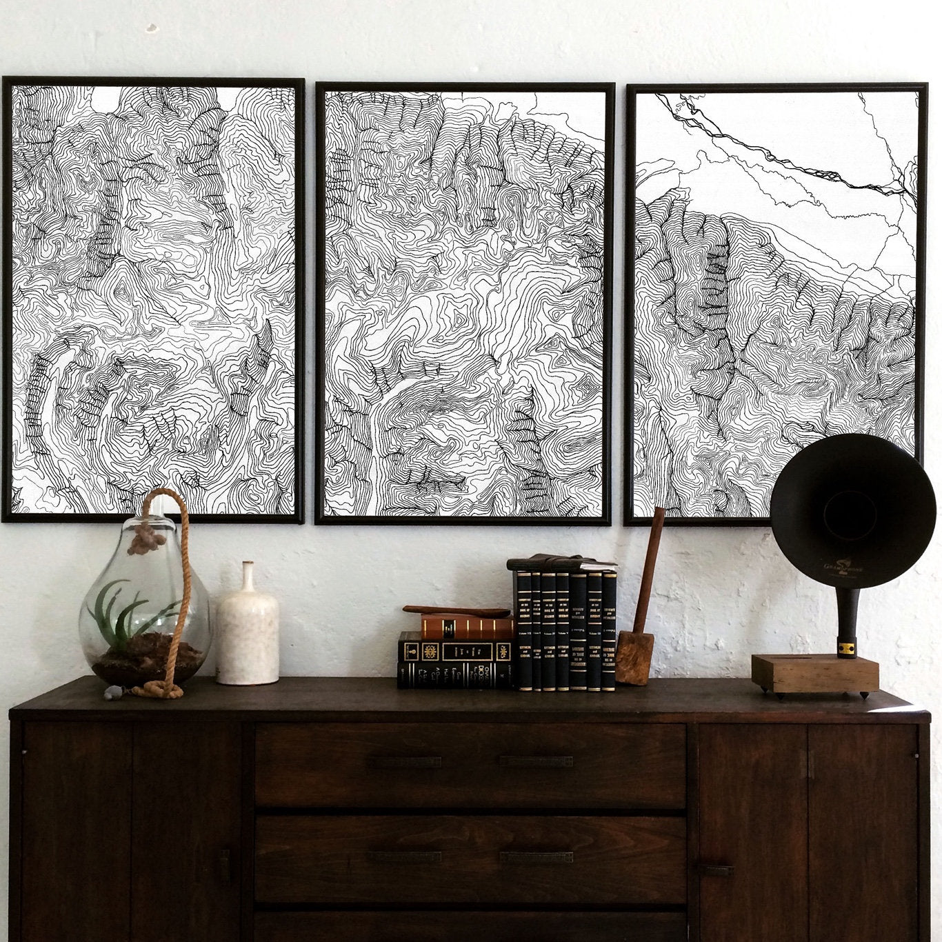 Grand Teton Topographical Map Set of 3 - 24x36 inch giclee prints