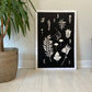 Ferns and Leaves Collage III, Hand Pressed Botanical Monoprint on Black - 24x36 giclee print