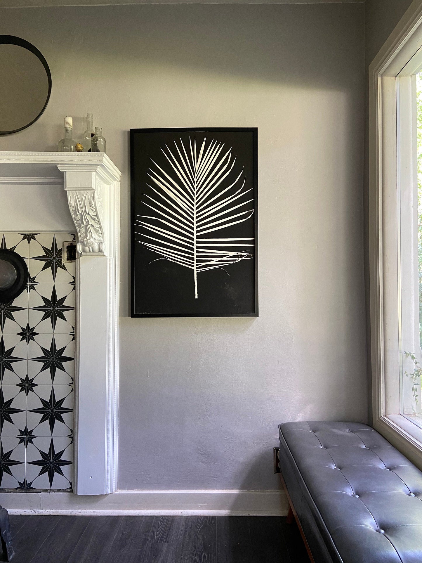 Palm Leaf Hand Pressed Monoprint on Black I - 24x36 giclee print