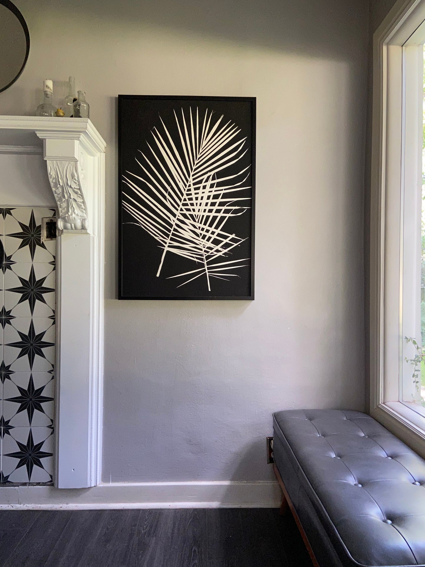 Palm Leaf Hand Pressed Monoprint on Black II - 24x36 giclee print