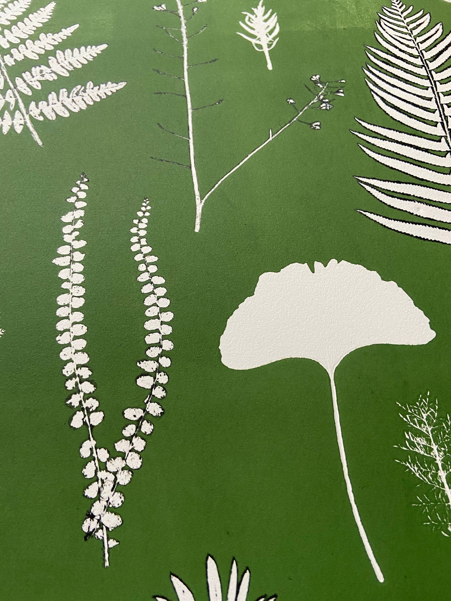 Fern Collage Hand Pressed Botanical Monoprint on Green - giclee print