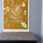 Hand Pressed Botanical Collage Monoprint on Yellow Gold - giclee print