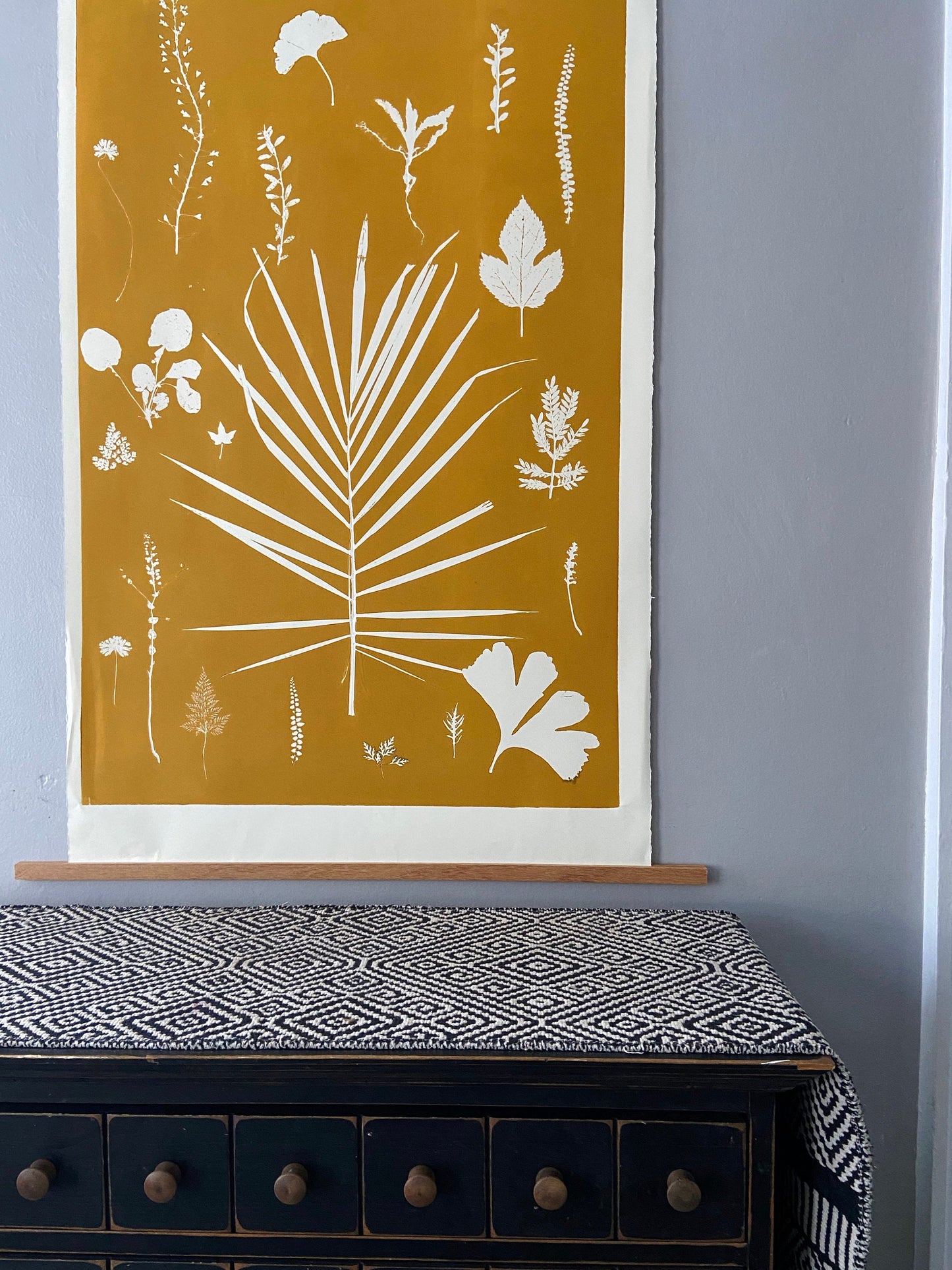 Hand Pressed Botanical Collage Monoprint on Yellow Gold - giclee print