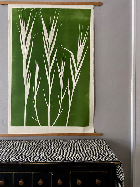Bamboo Hand Pressed Botanical Monoprint on Green - giclee print