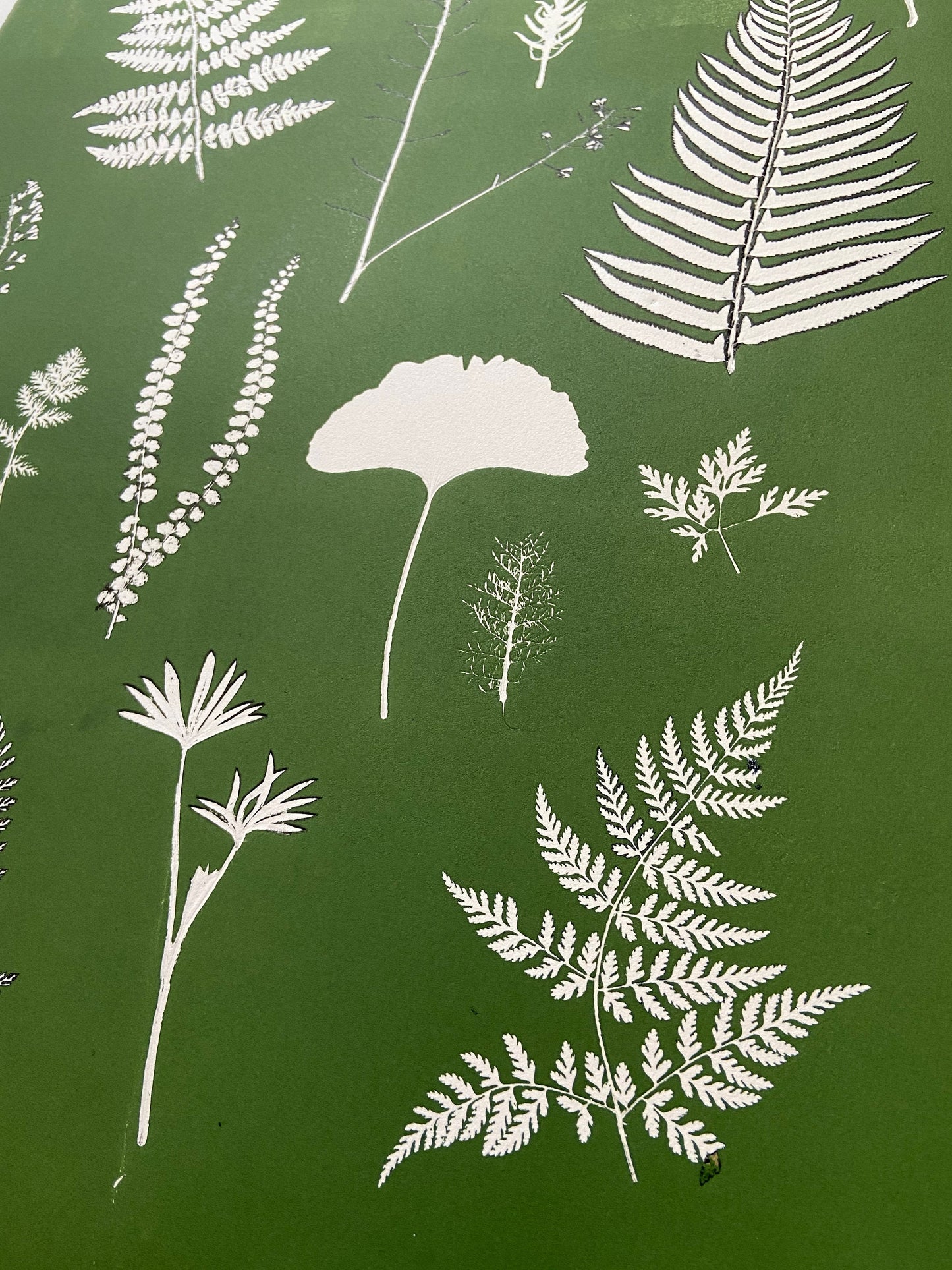 Fern Collage Hand Pressed Botanical Monoprint on Green - giclee print